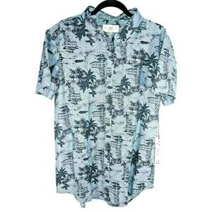 Z.A.K. Los Angeles Men's Blue Button Shirt Size XL Hawaiian Tropical Palm Trees